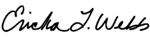 A handwritten signature in black ink that reads "Cirila J. Webb.